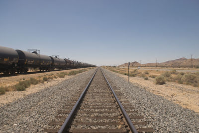 Railroad tracks against clear sky