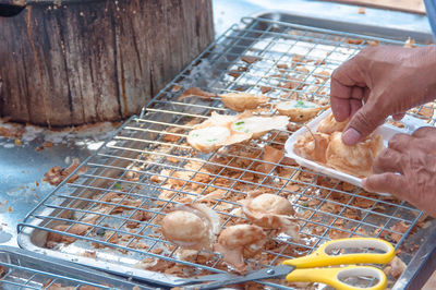 High angle view of person preparing food