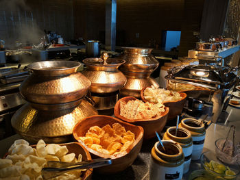 Various food on table in kitchen