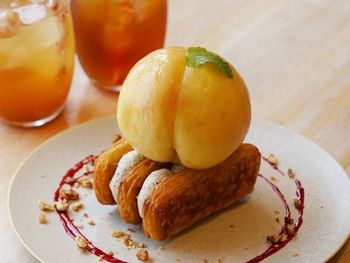 Close-up of food in plate on table