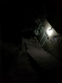 High angle view of illuminated steps at night