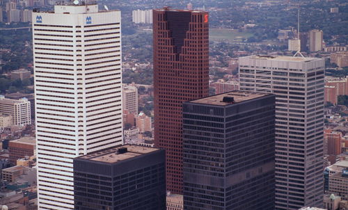 High angle view of buildings in city