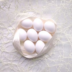 High angle view of eggs in table