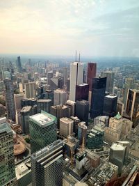 High angle view of buildings in city, cn tower, toronto, canada
