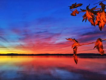 Scenic view of lake against sky during sunset