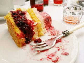 Close-up of dessert served on table