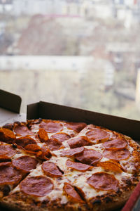 Close-up of pizza on table