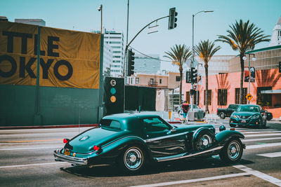 Vintage car on street in city