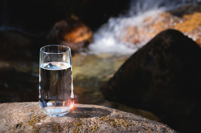 Clean water, healthy concept. natural drinking water in a glass glass on the background of the