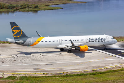 Airplane flying over water