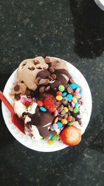 High angle view of ice cream on table