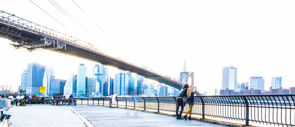 View of suspension bridge in city