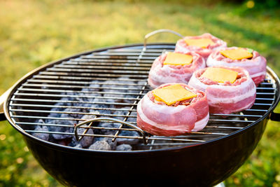 Close-up of food on barbecue grill