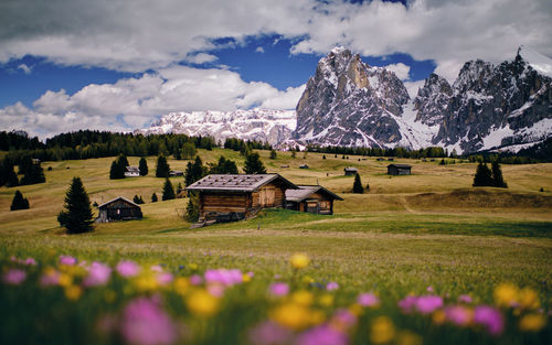 Scenic view of field against cloudy sky