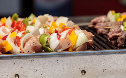 Close-up of meat on barbecue grill