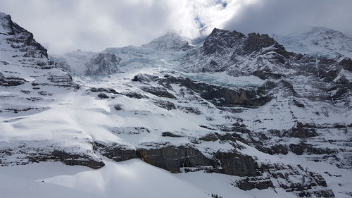 Scenic view of snowcapped mountains against sky