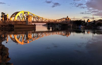 Bridge over river during sunset