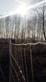 Close-up of fence against sky