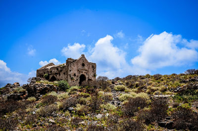 Low angle view of old ruins against clear sky