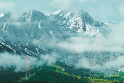 Scenic view of snowcapped mountains during winter