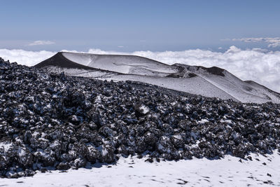 Scenic view of snow covered mountain against sky