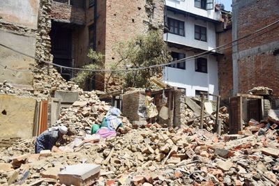 View of collapsed building