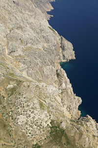 Rock formations in sea against clear sky