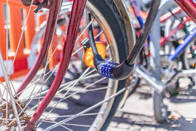 High angle view of bicycle in city