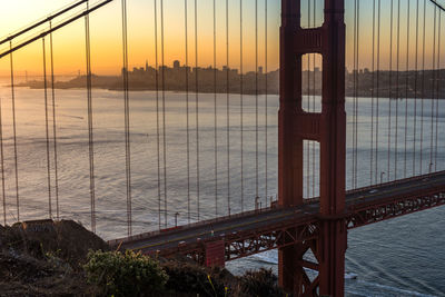 Bridge over river against sky during sunset