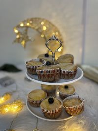 High angle view of cupcakes on table