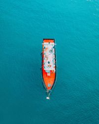 High angle view of ship floating on sea