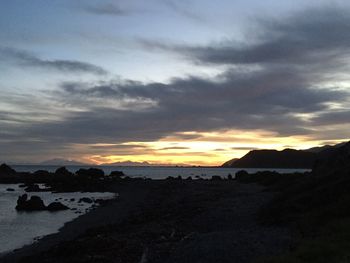 Scenic view of sea against cloudy sky