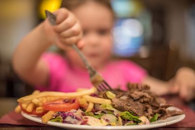 Close-up of person holding food in plate