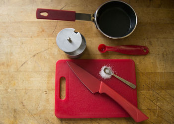 High angle view of bread on cutting board