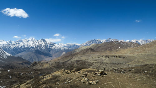 Scenic view of snowcapped mountains against sky