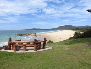 Scenic view of beach against sky