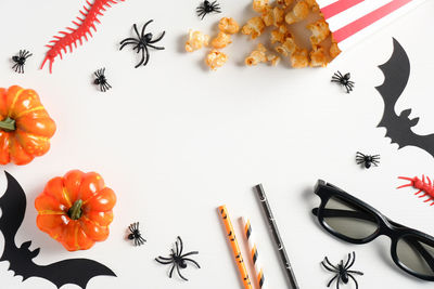 High angle view of food on table against white background