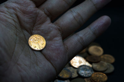 Close-up of hand holding coins