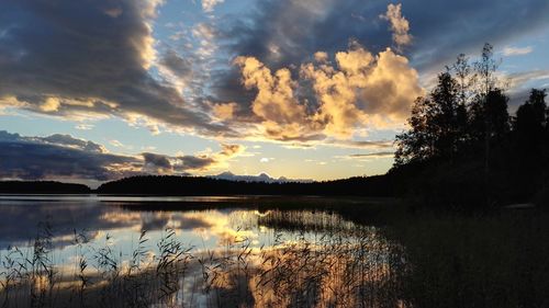 Panoramic view of lake at sunset