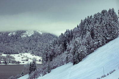 Snow covered landscape against sky
