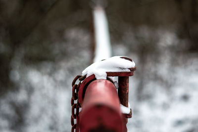 Close-up of a bicycle on snow