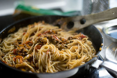 Close-up of noodles in bowl