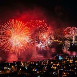 Firework display at night