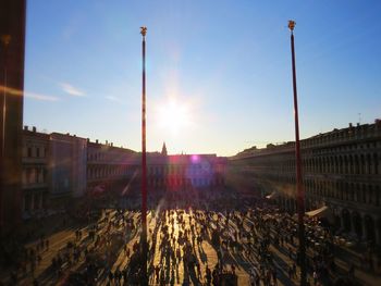 High angle view of street against sky during sunset