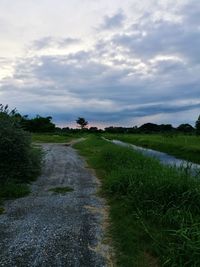 Dirt road passing through field