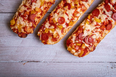 High angle view of pizza on table