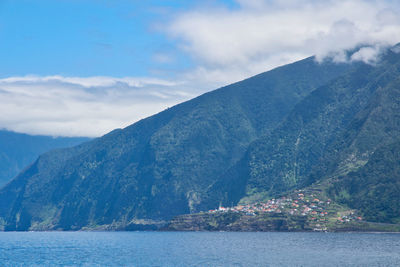 Scenic view of sea against cloudy sky