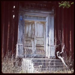 Closed door of house