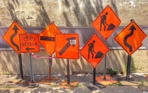 Road sign against the sky