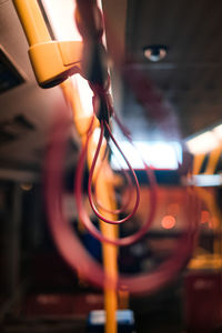 Close-up of handles in bus